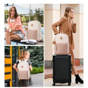 Cream and Tan Women's Backpack with USB Port